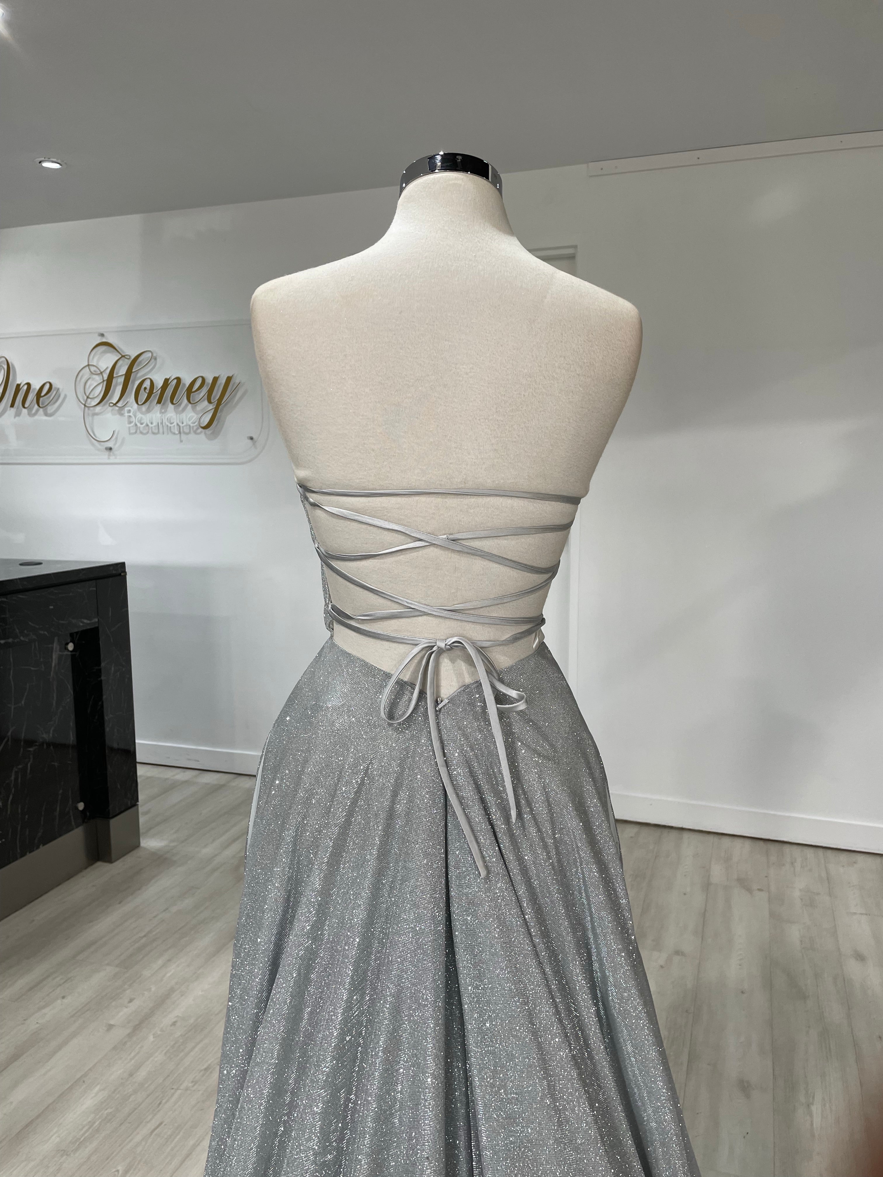 Honey Couture PAM Strapless Bustier Corset Lace Up Back Formal Dress