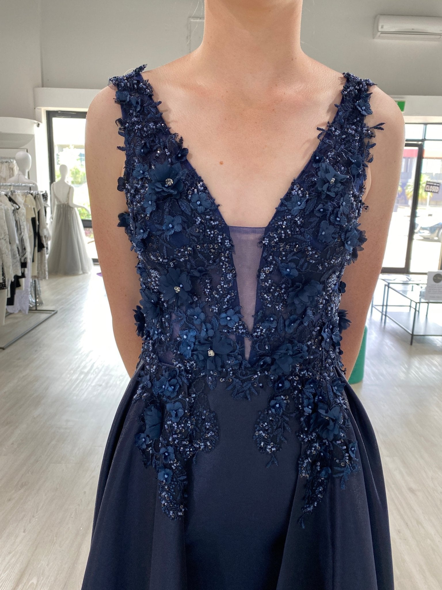 Honey Couture GENESIS 3D Flowers Tulle Bust A Line Formal Gown Dress in Australia | One Honey Boutique