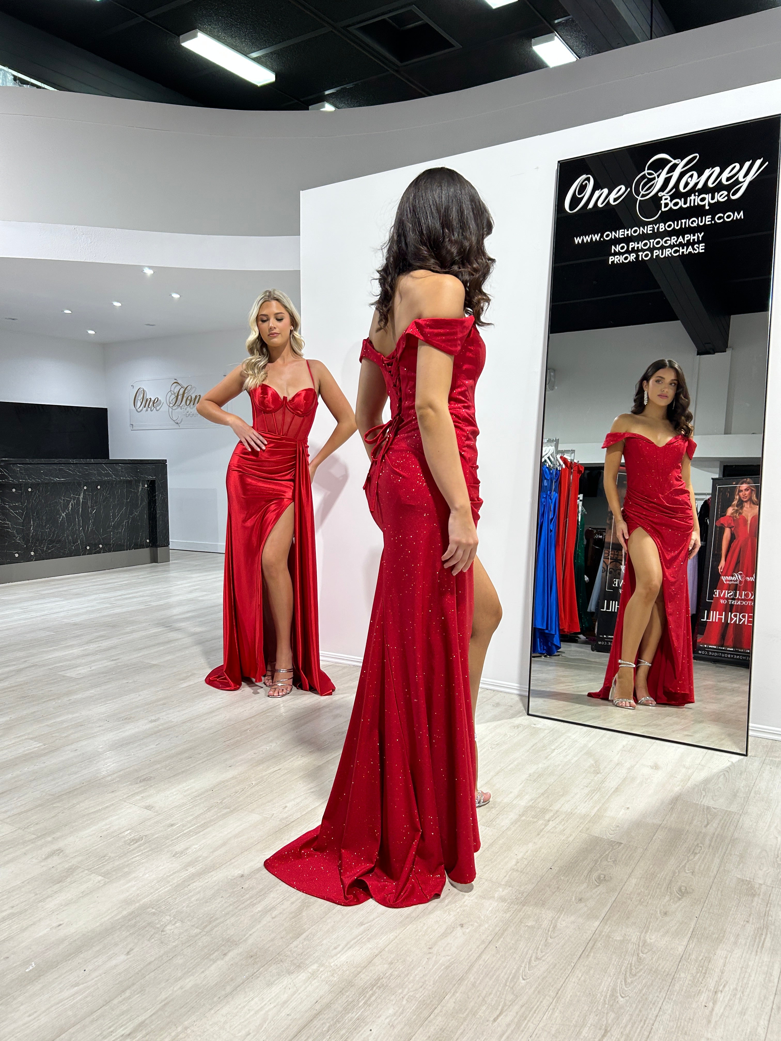 Honey Couture DELIA Red Silky Bustier Corset Mermaid Formal Gown Dress