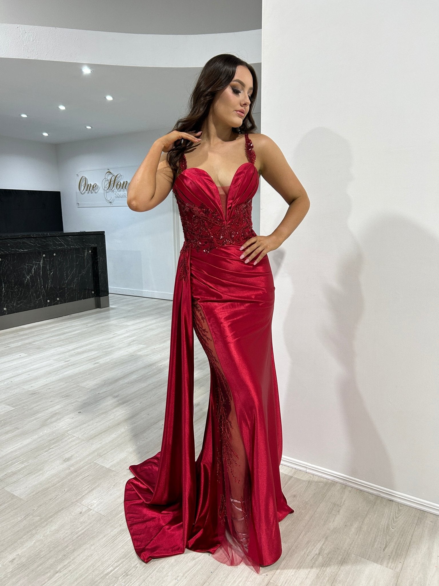 ANTONIA Embellished Corset Satin Mermaid Formal Dress in Australia | One Honey Boutique