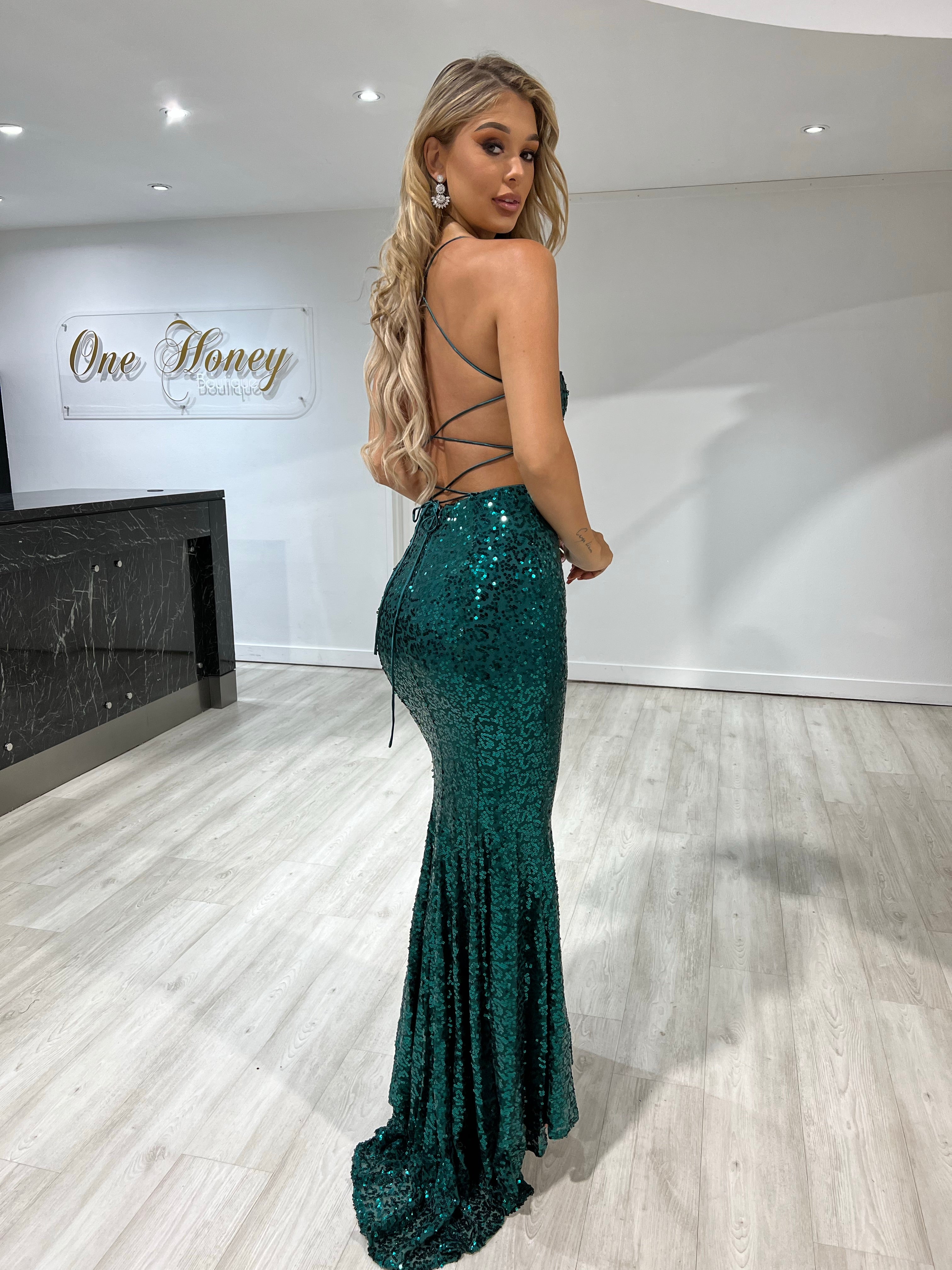 Emerald Green Mermaid Evening Dress with Drapped Low Back – loveangeldress