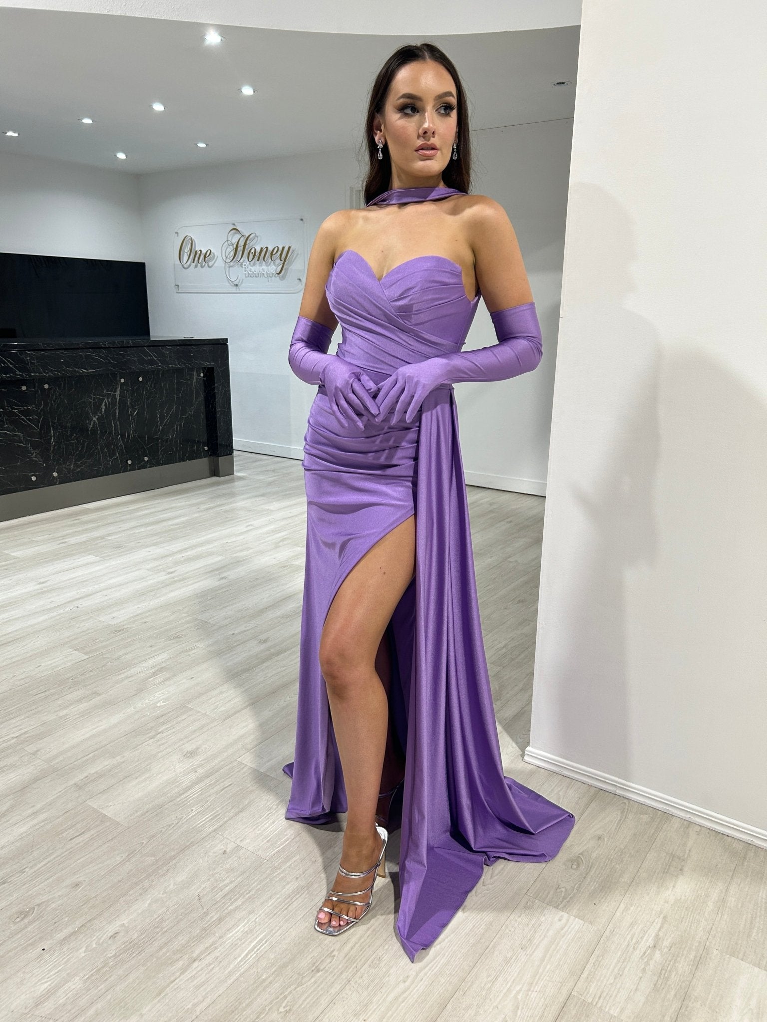 TWYLA Strapless Silky Mermaid Formal Dress with Gloves in Australia | One Honey Boutique