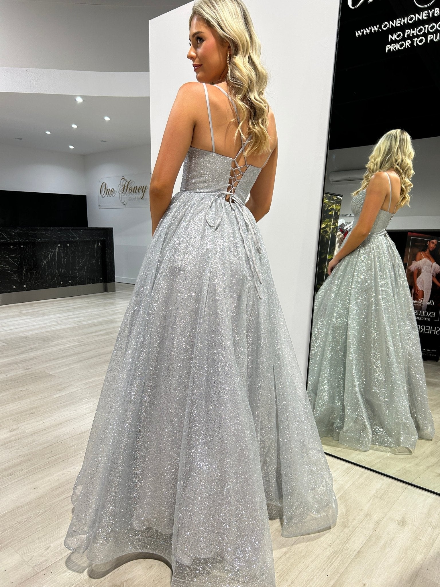 CARMERON Glitter Ball Gown Corset Lace Up Formal Dress in Australia | One Honey Boutique