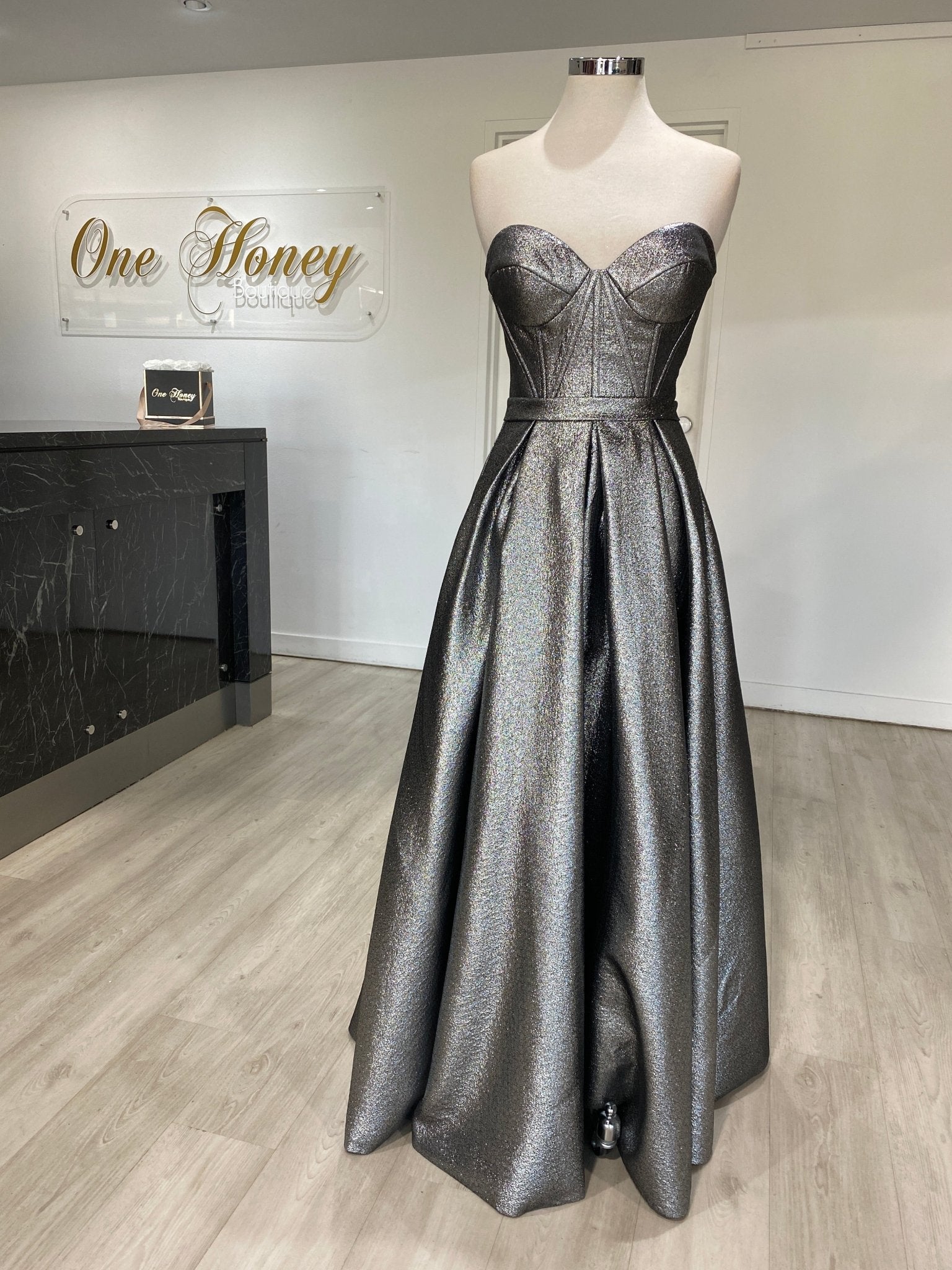 Honey Couture TORI Metallic Fabric Formal Dress in Australia | One Honey Boutique