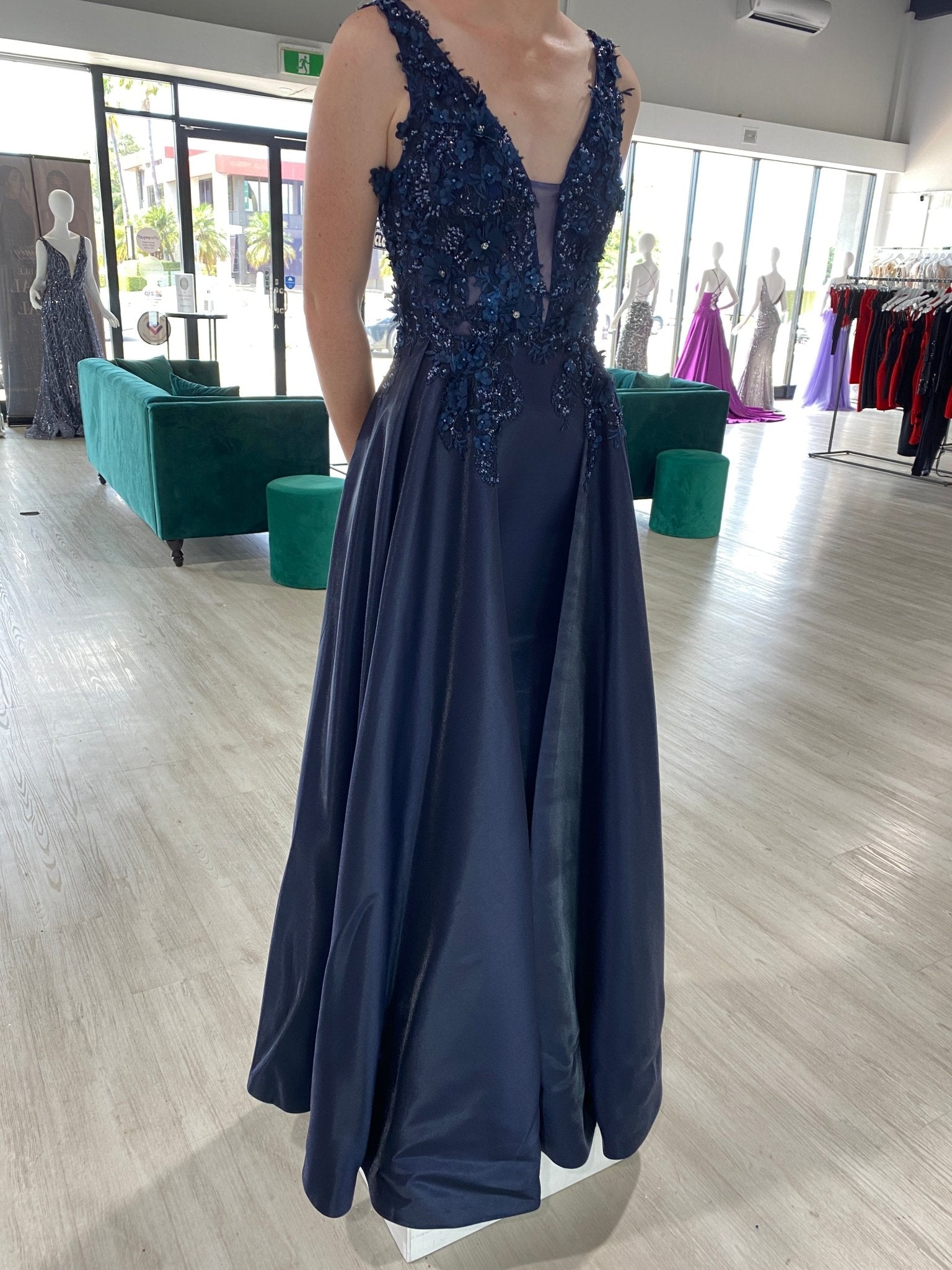 Honey Couture GENESIS 3D Flowers Tulle Bust A Line Formal Gown Dress in Australia | One Honey Boutique