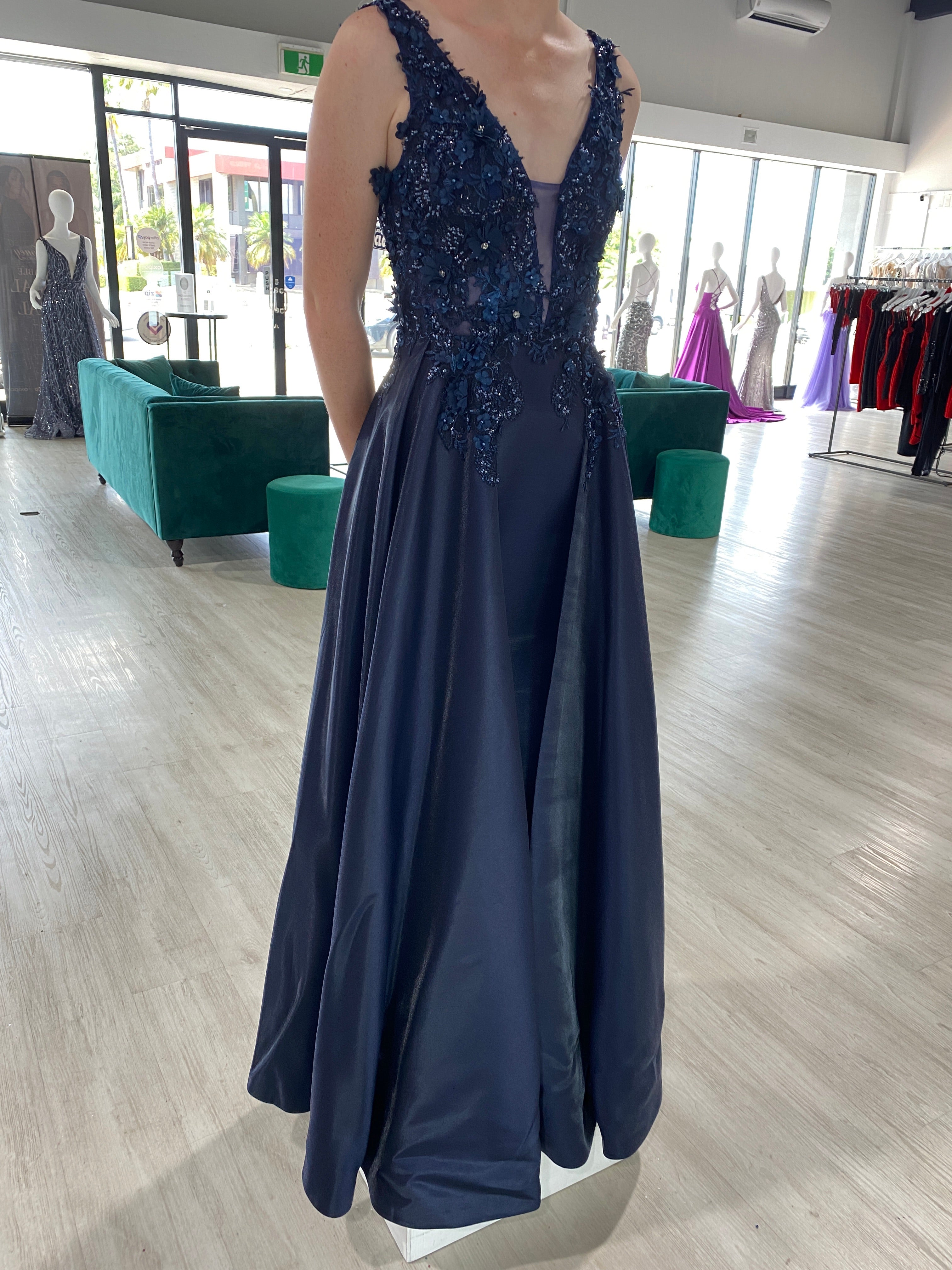 Honey Couture GENESIS 3D Flowers Tulle Bust A Line Formal Gown Dress