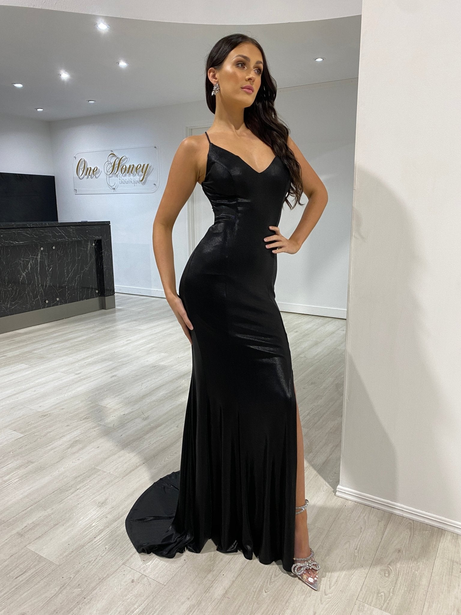 Honey Couture DITA Black Lace Up Corset Mermaid Formal Dress in Australia | One Honey Boutique