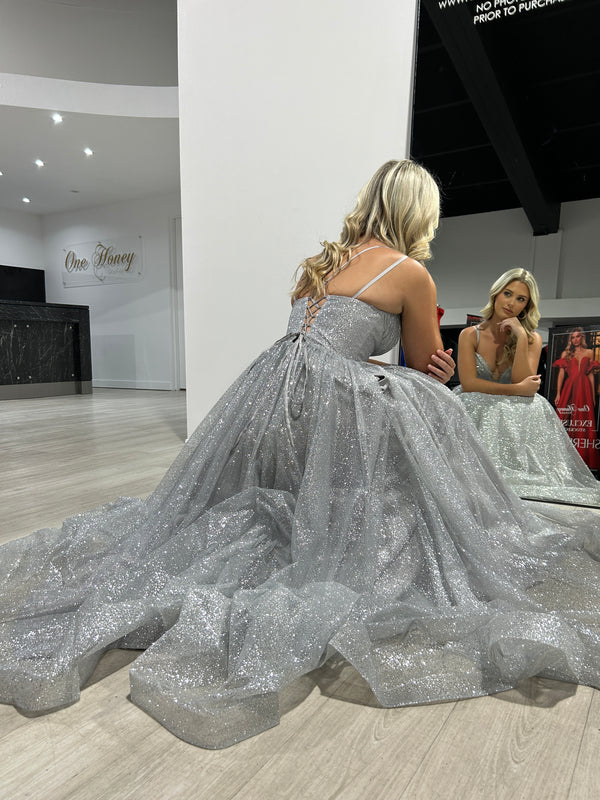Formal Dress 61380 Long V Neck Straight Strappy Back  Alyce Paris