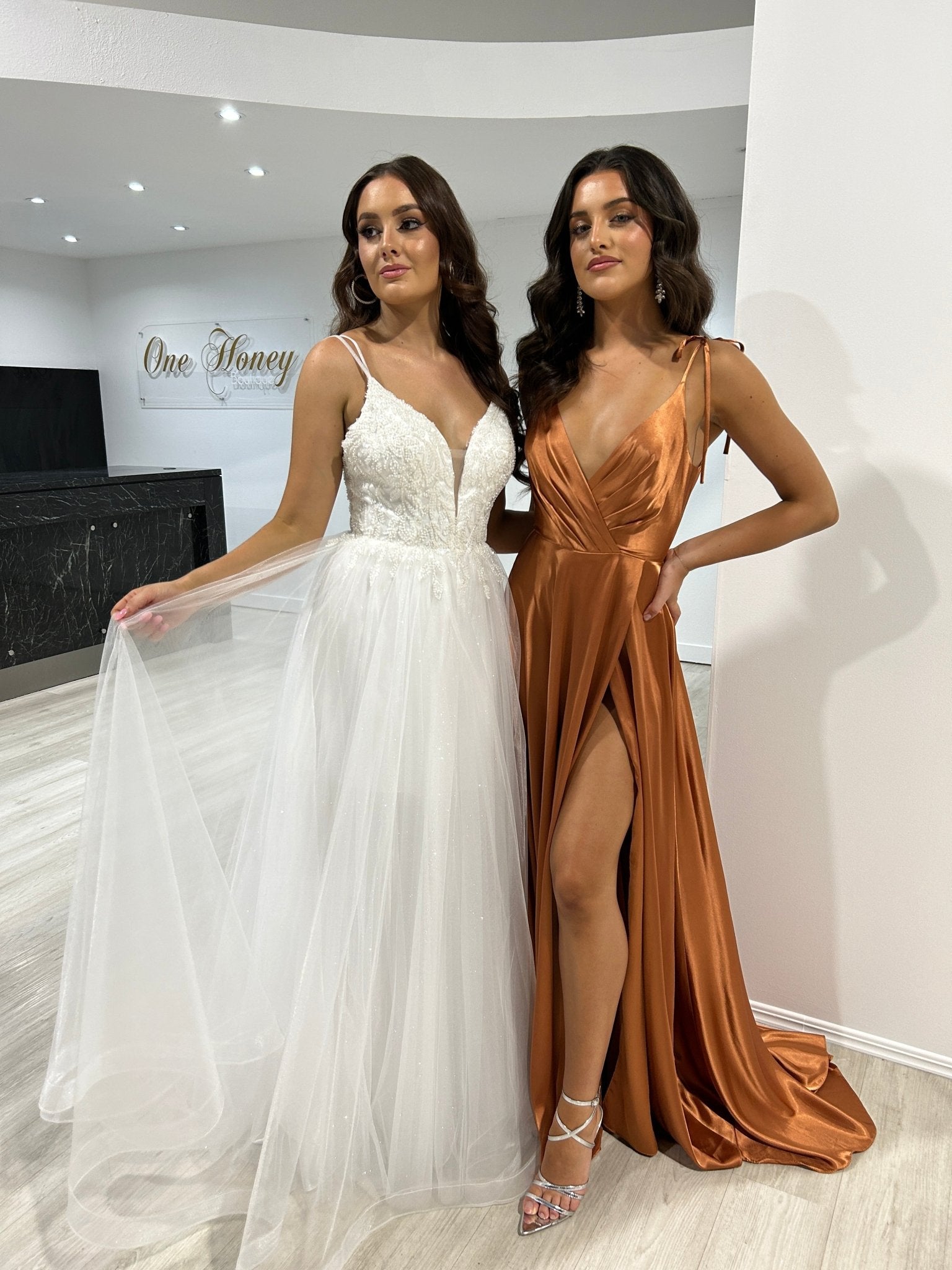 REAGAN Off White Beaded Tulle Skirt Formal Dress in Australia | One Honey Boutique