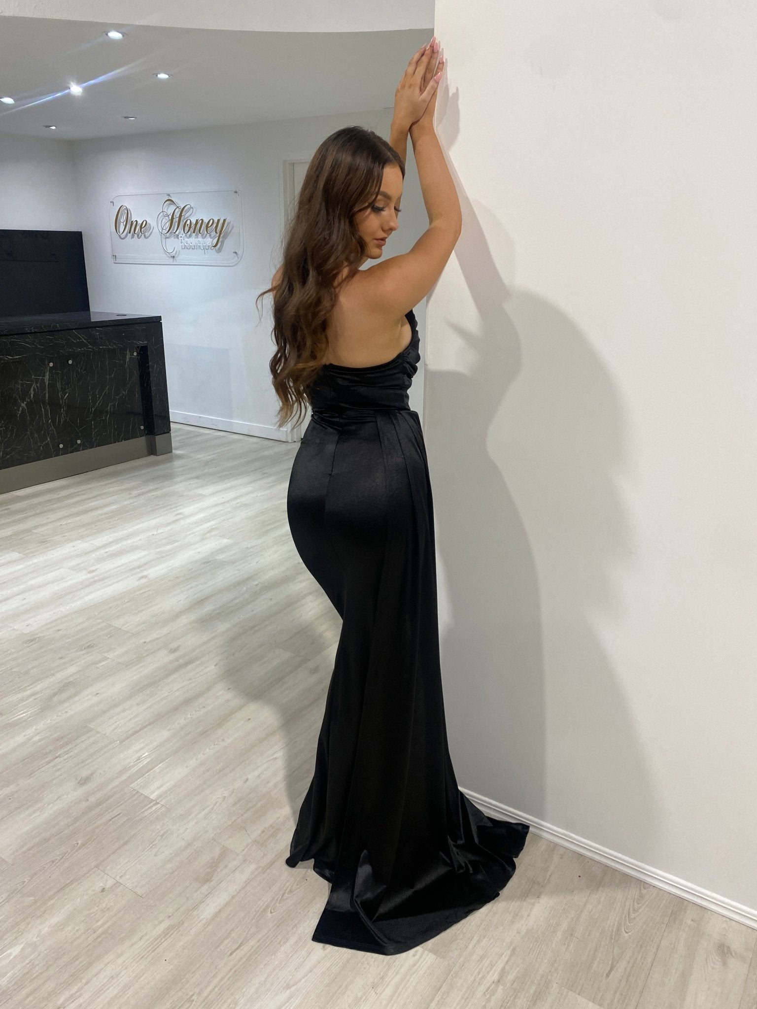 Honey Couture JAEDA Silky Bustier Strapless Mermaid Formal Dress in Australia | One Honey Boutique