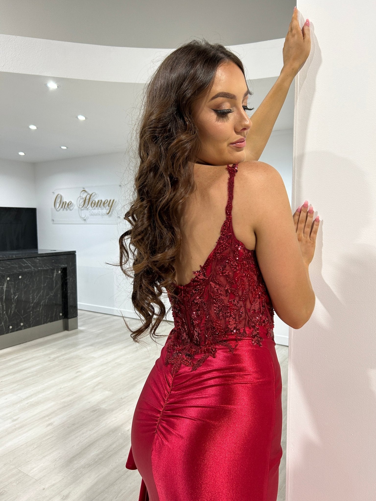 JAMILLA Satin Beaded Detail Corset Bustier Formal Dress in Australia | One Honey Boutique