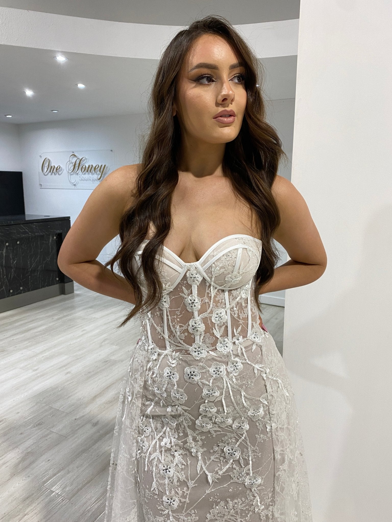 Honey Couture ASTRA Off White Strapless Corset Bridal Overskirt Formal Dress in Australia | One Honey Boutique