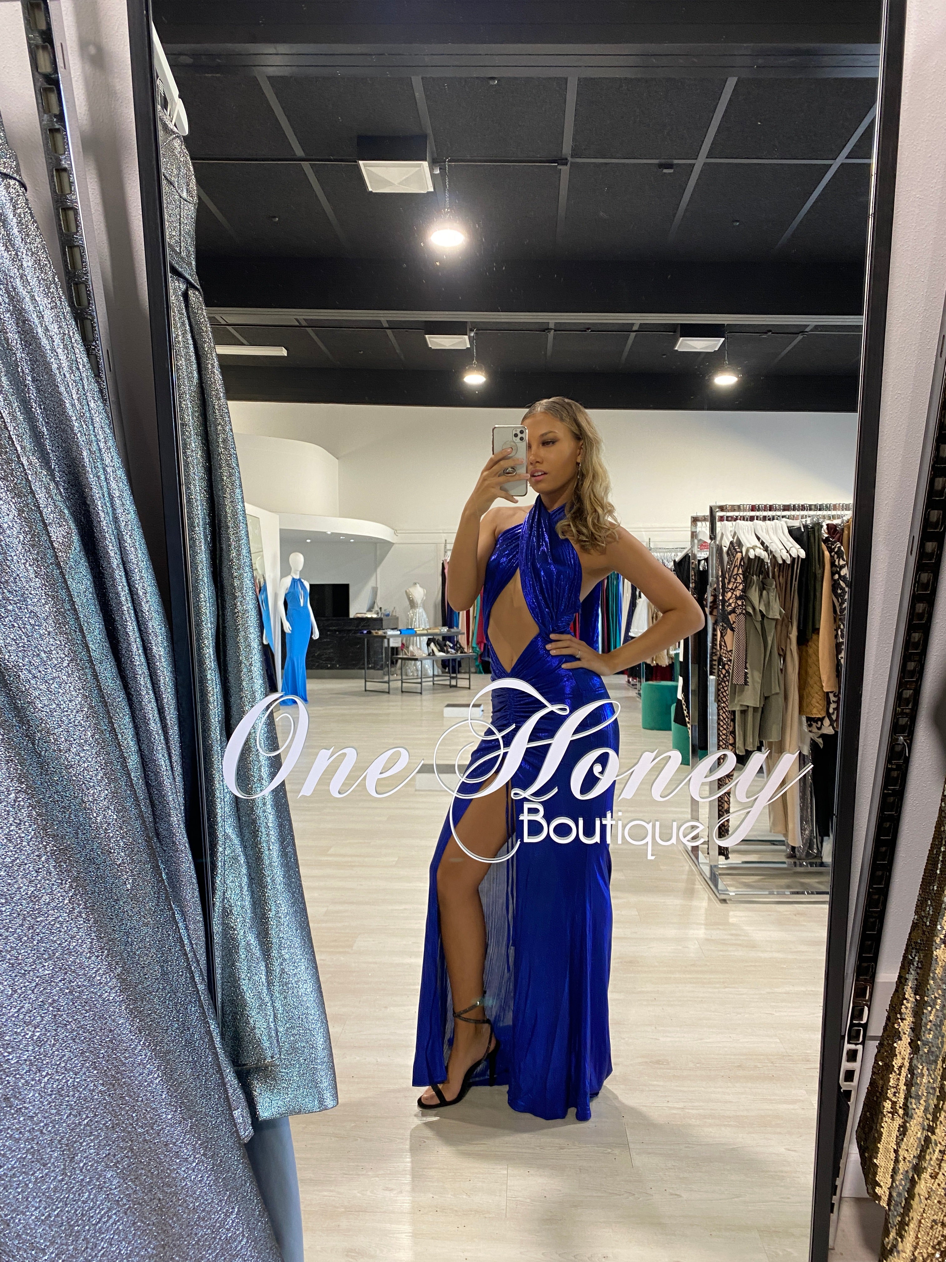 Honey Couture DARIA Electric Blue Bum Ruching Cut Out Tie Up Formal Dress