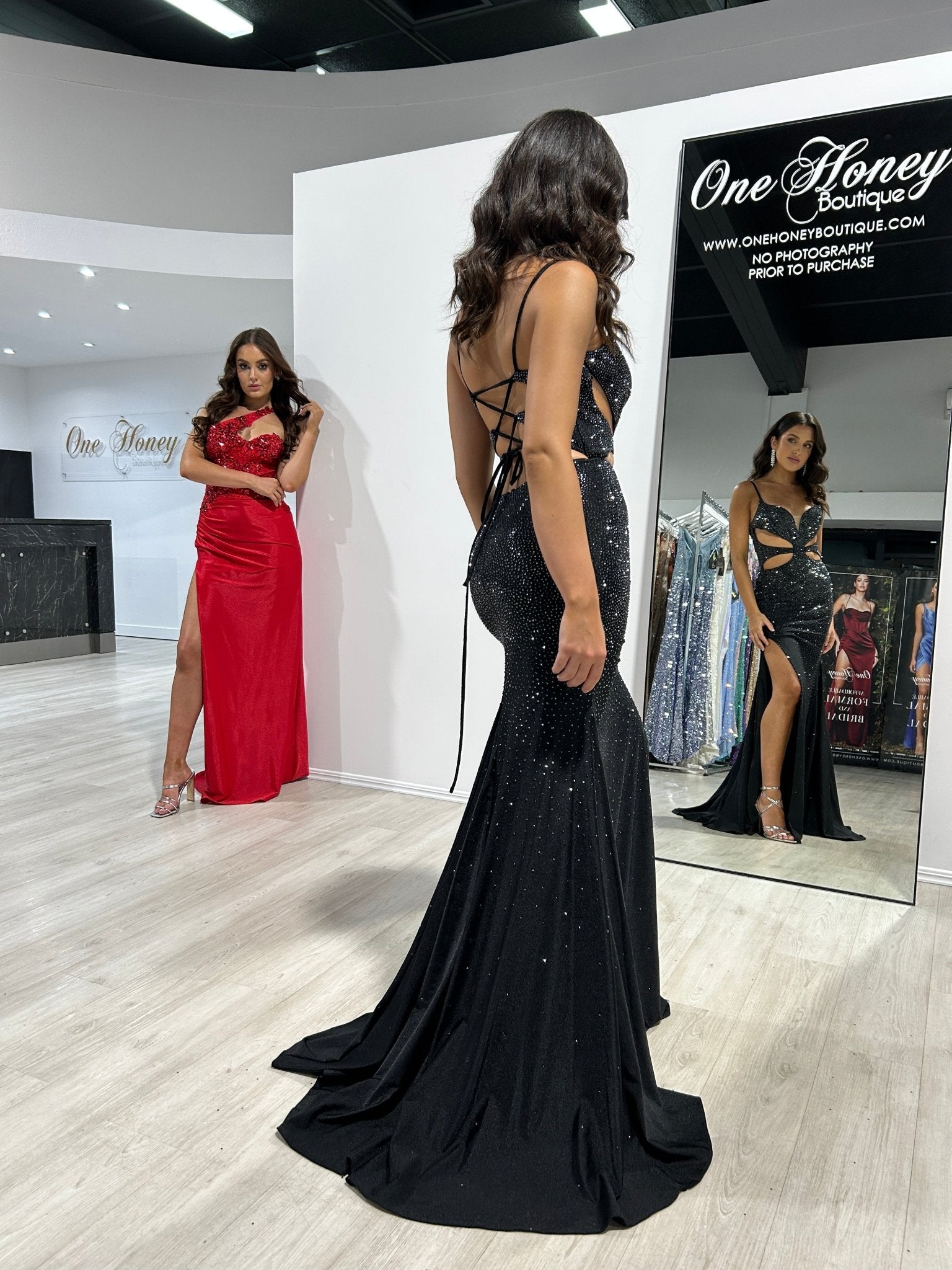 Honey Couture CHICAGO Red Embellished Asymmetrical Satin Mermaid Formal Dress in Australia | One Honey Boutique