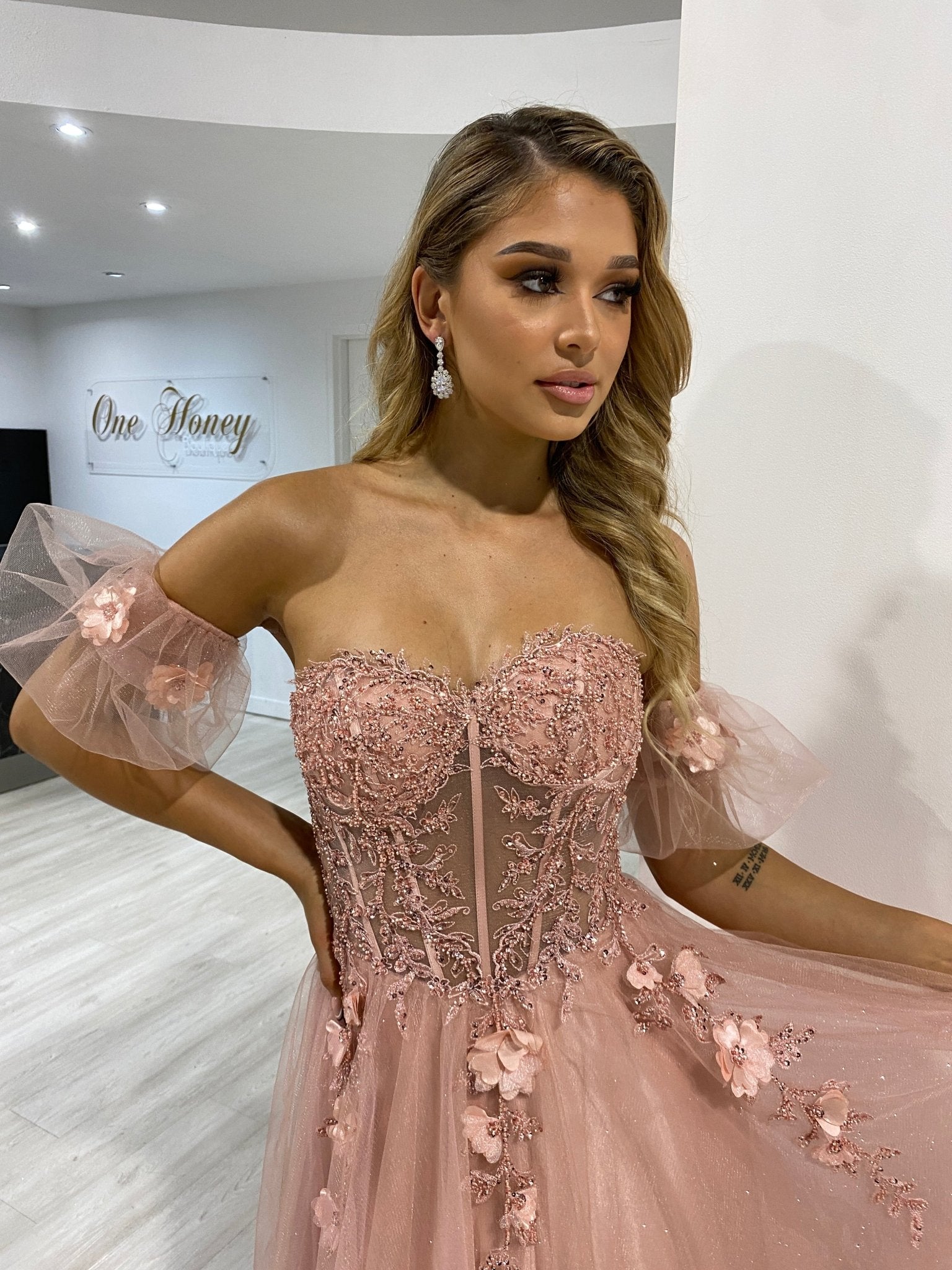 BLOOM Bustier Lace Applique Romantic Tulle Formal Dress in Australia | One Honey Boutique
