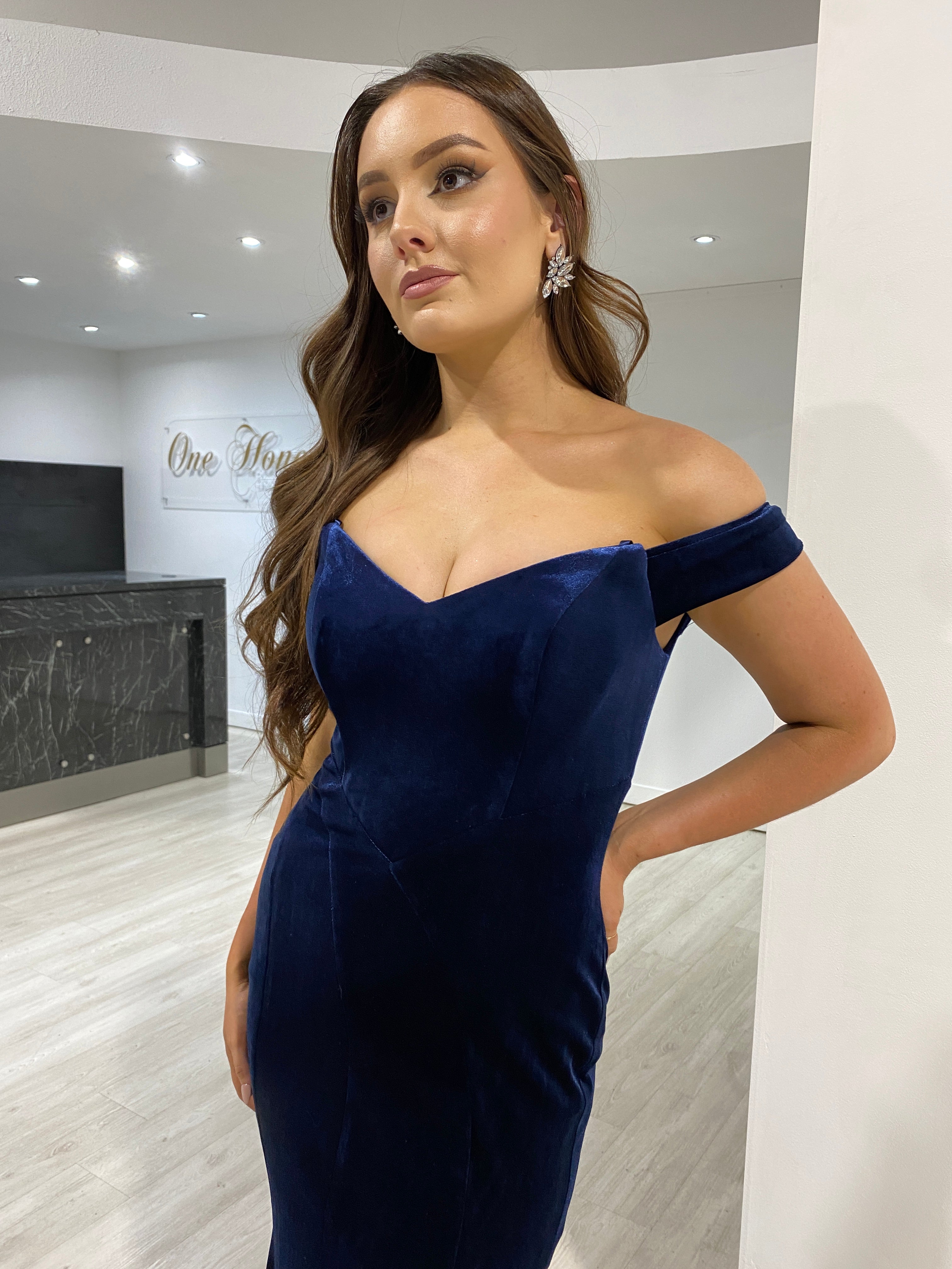 INGRID Off the Shoulder Velour Mermaid Formal Dress