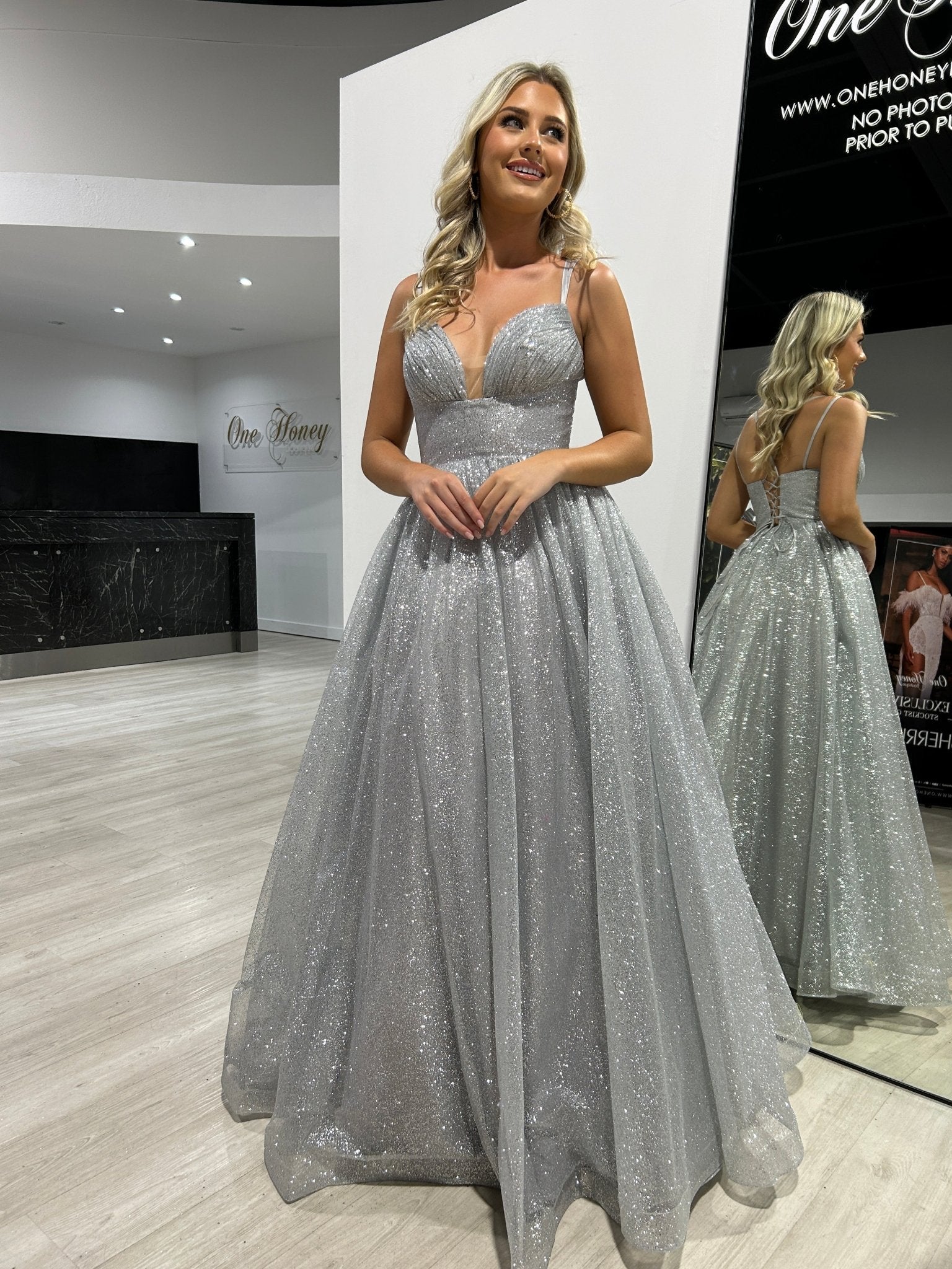 CARMERON Glitter Ball Gown Corset Lace Up Formal Dress in Australia | One Honey Boutique