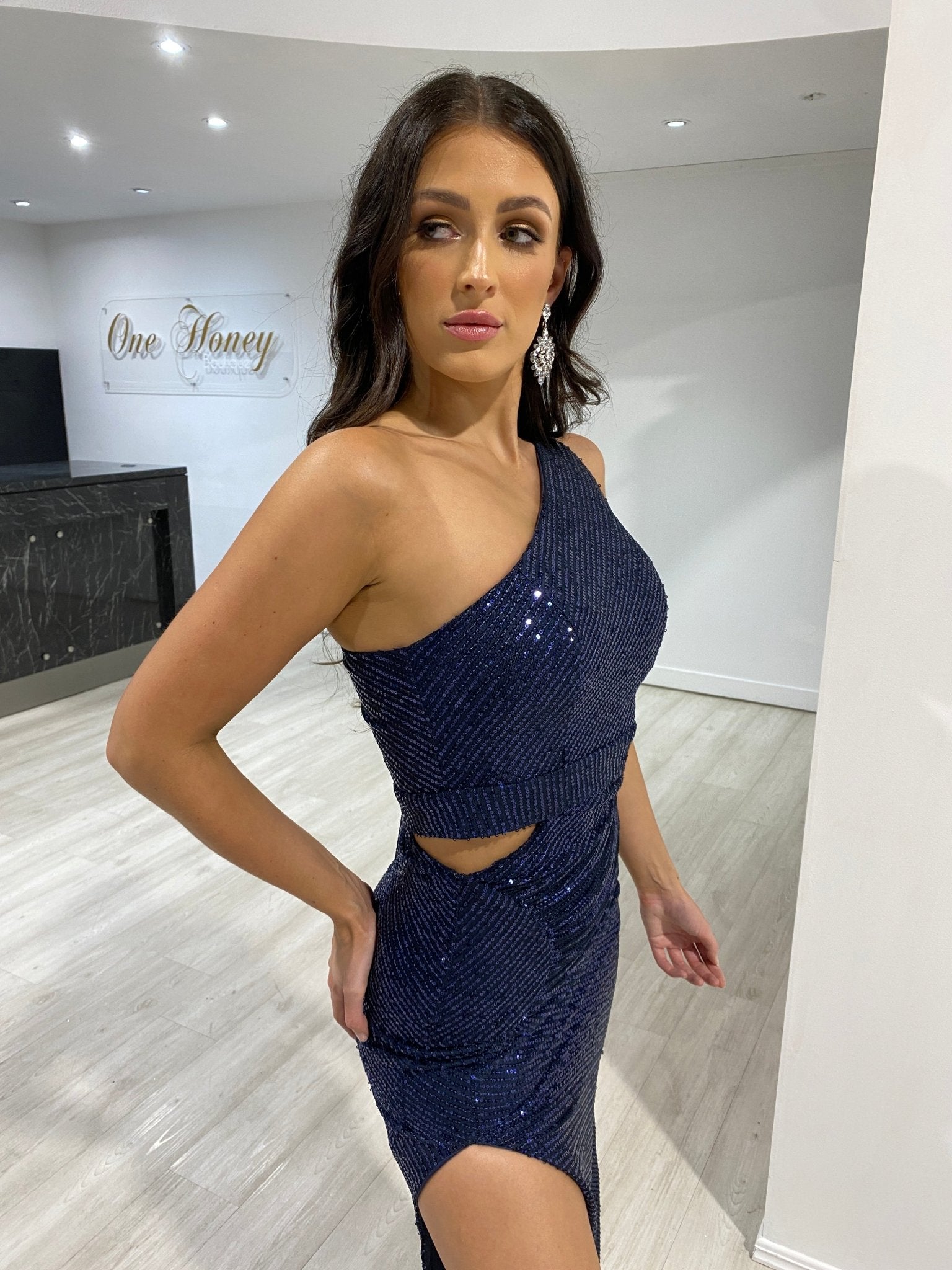 Honey Couture ALEXA One Shoulder Cut Out Formal Dress in Australia | One Honey Boutique