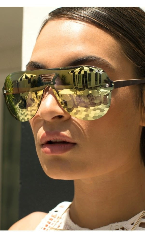 Quay Australia Kiss and Tell Gold Frame Blue Mirror Lens Sunglasses w/ Case  60mm | eBay