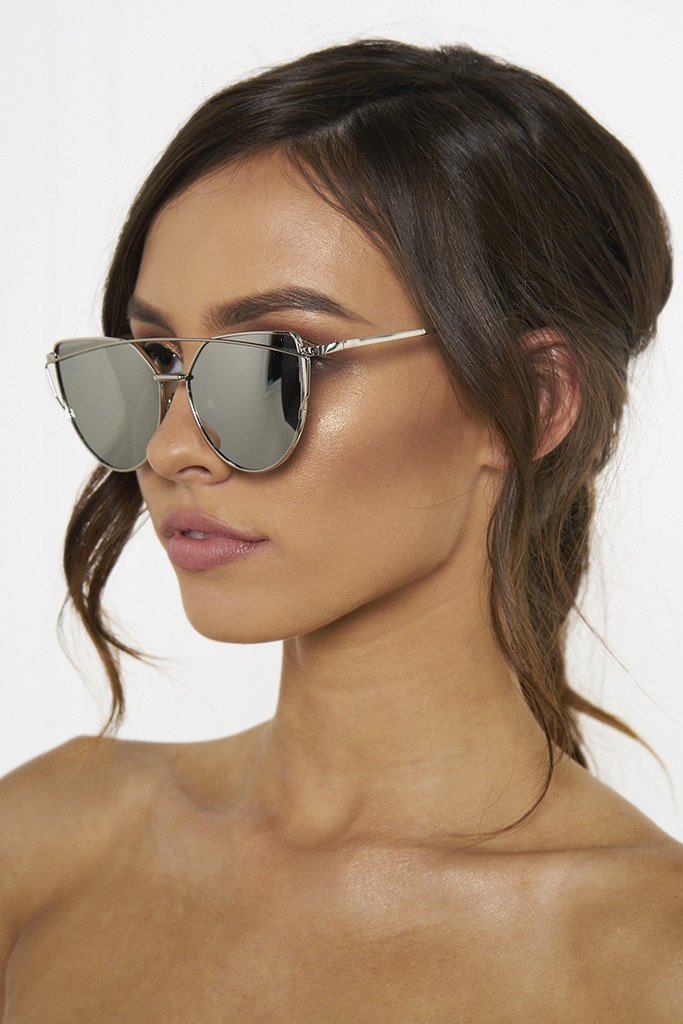 Honey Couture KOURTNEY Silver on Silver Sunglasses Honey Couture Sunglasses$ AfterPay Humm ZipPay LayBuy Sezzle