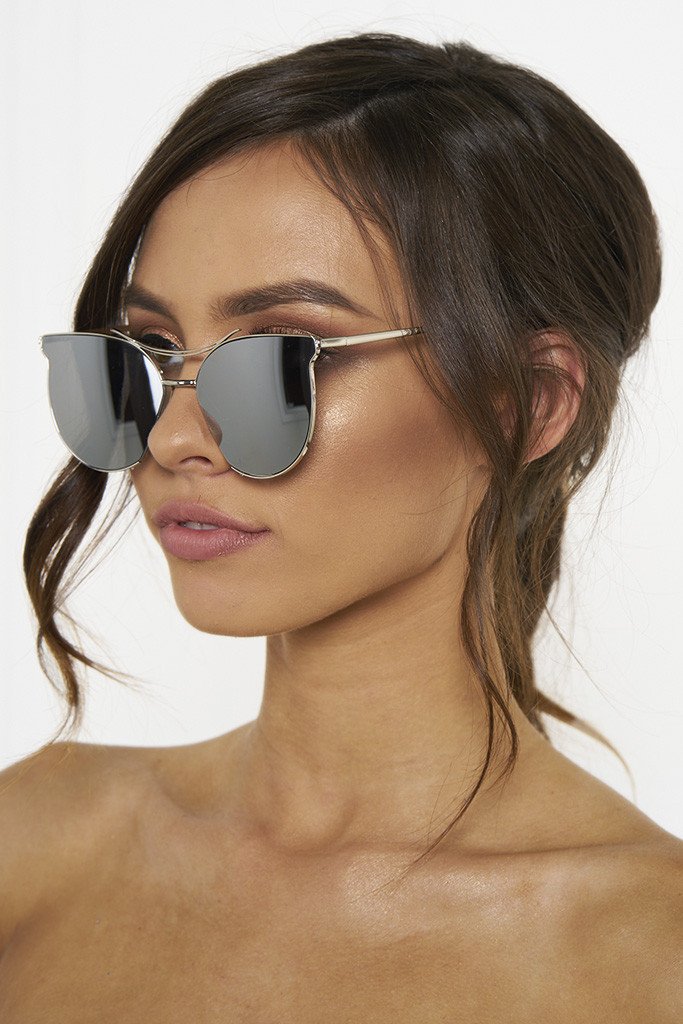 Honey Couture GEORGIE Silver Sunglasses Honey Couture Sunglasses$ AfterPay Humm ZipPay LayBuy Sezzle