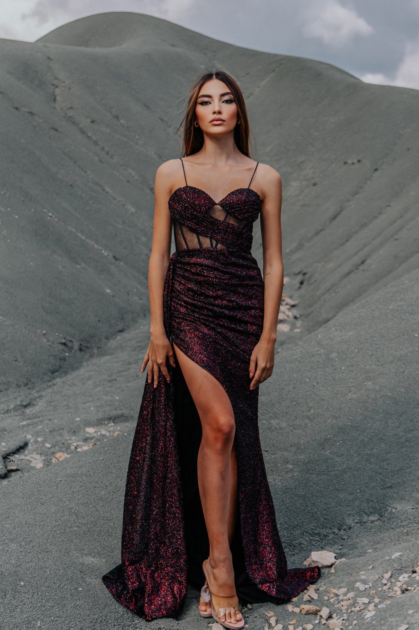 Tina Holly Couture TK102 Sequin Corset Mesh Fitted Prom Dress in Australia | One Honey Boutique