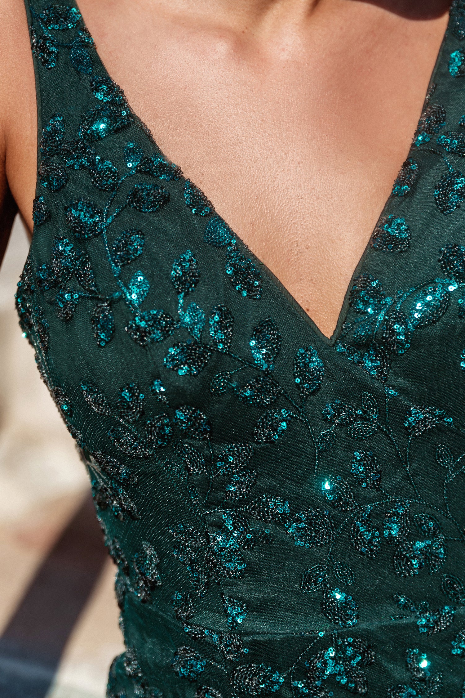 TINA HOLLY COUTURE TK121 fitted leg split formal dress with V-front and beaded bodice, school formal dress Brisbane to Gold Coast