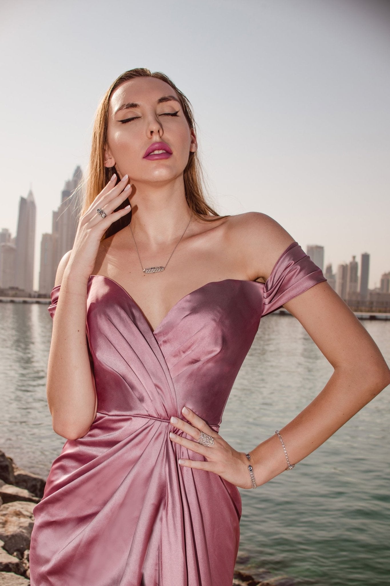 Tina Holly Couture TK016 Off The Shoulder Satin Mermaid Fitted Prom Dress in Australia | One Honey Boutique