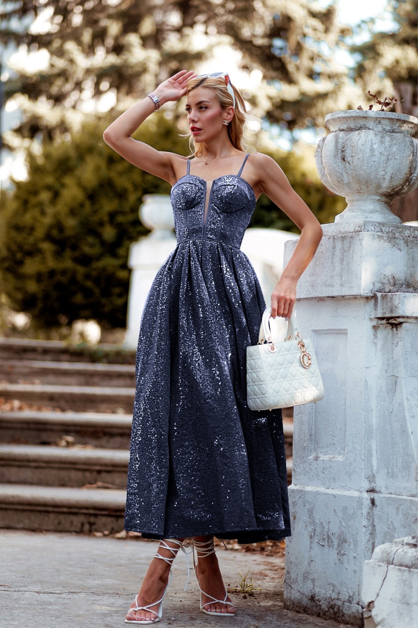 Tina Holly Couture TK312 Sequin A - Line Tea Length Semi Formal Dress in Australia | One Honey Boutique