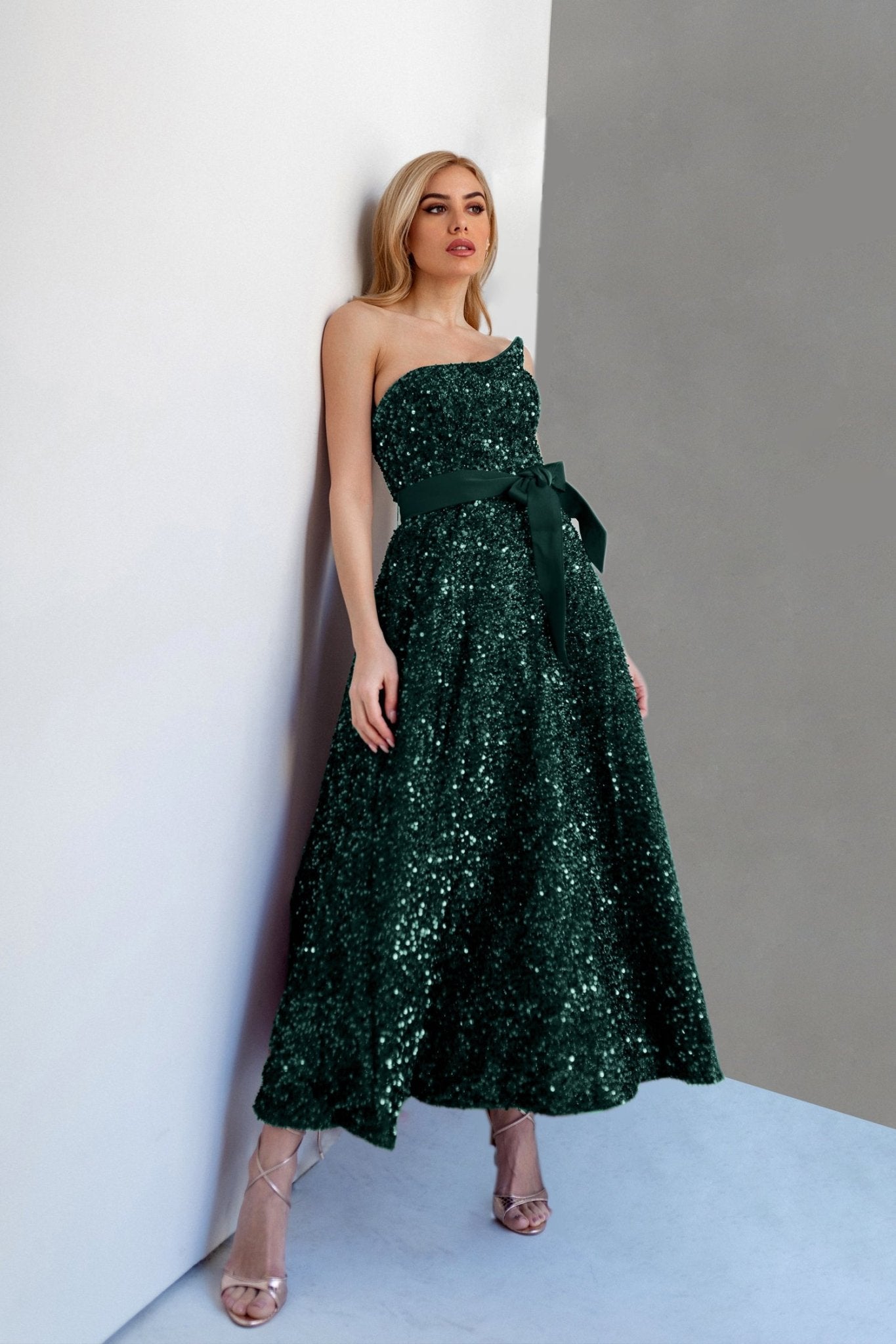 Tina Holly TK047 Sequin Strapless Tea - Length Dress in Australia | One Honey Boutique